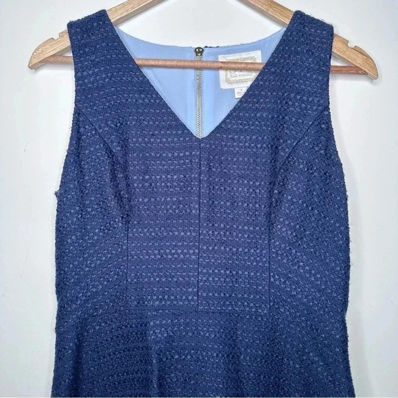 Sail to Sable Navy Tweed Fringed Tiered Sleeveless V-Neck Dress Size 4 - Picture 3 of 10